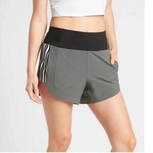 Athleta Ascender Shorts Athletic Lightweight Side Stripes Gray Black Size 4